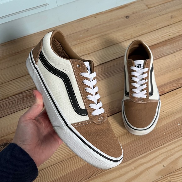 Vans Other - Vans Old Skool Suede Canvas Sneakers Neutral Brown White Mens 8.5 Casual Comfort